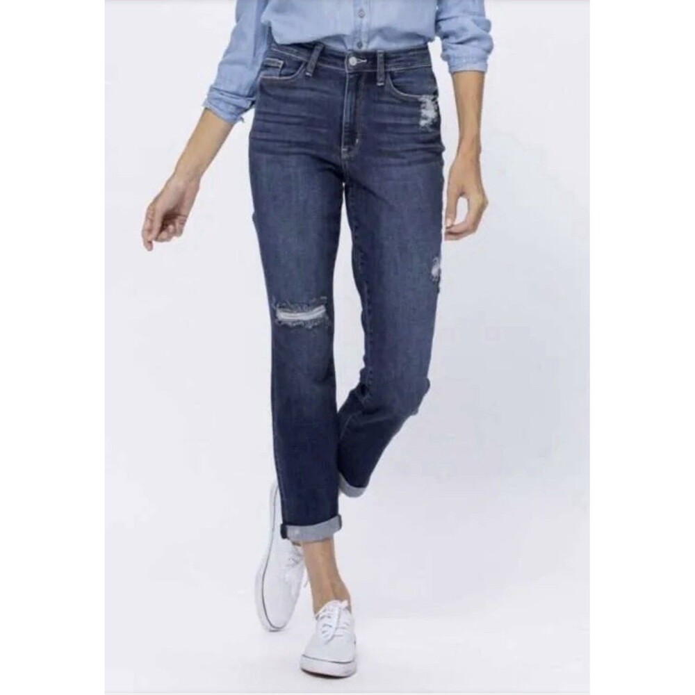 Judy Blue Boyfriend Fit High Rise Jeans Womens Stretch Distressed Size 7/28
